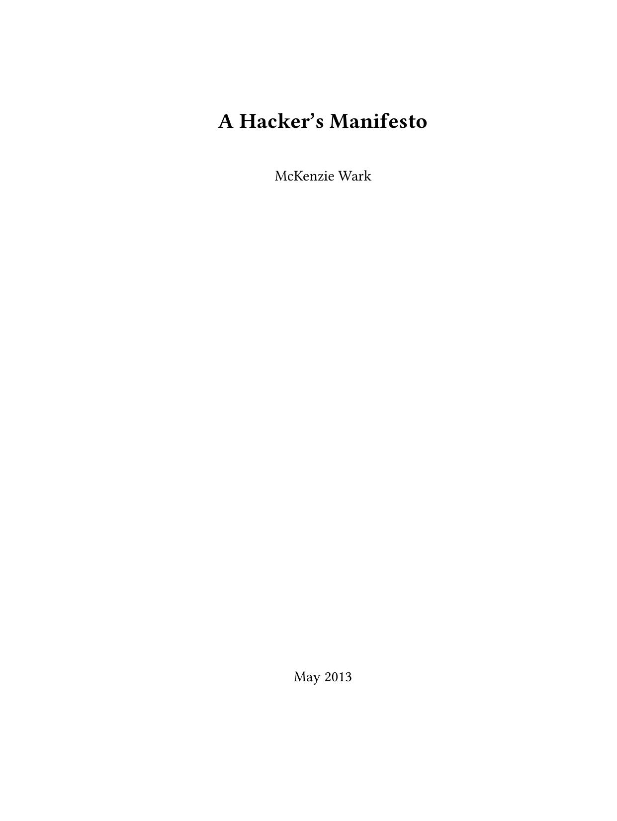 A Hacker's Manifesto - McKenzie Wark