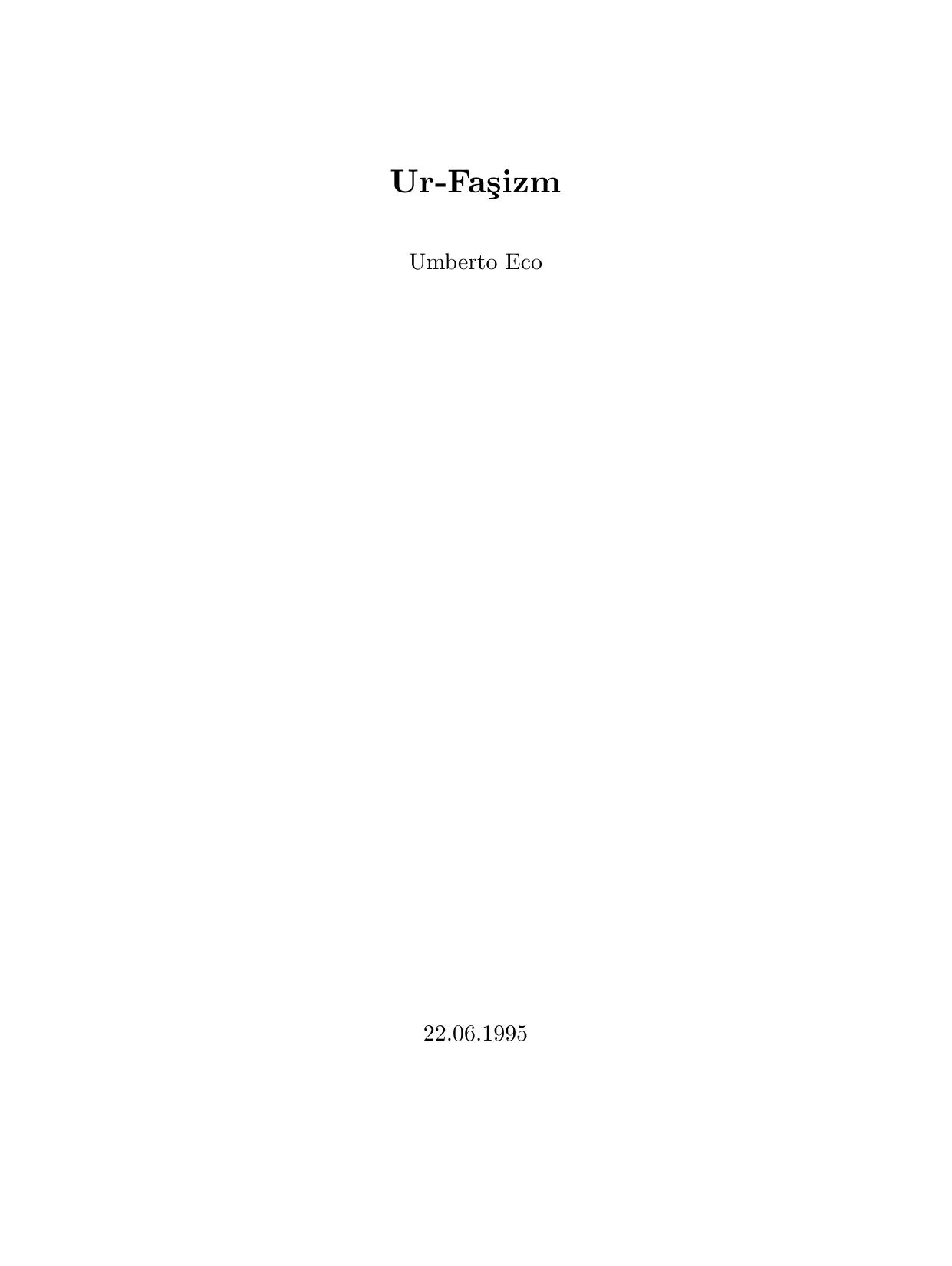 Ur-Faşizm - Umberto Eco